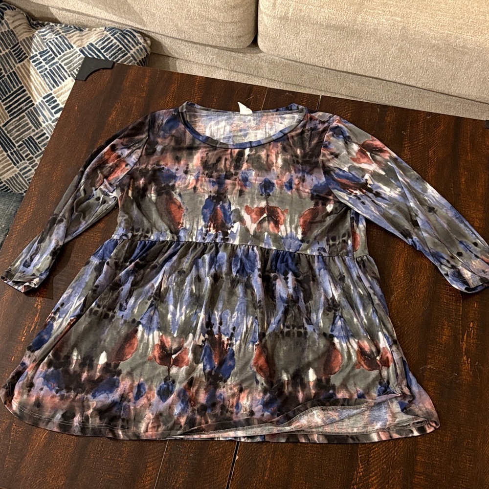 Sew In Love Blue and Red Patterned Top